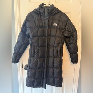 Women's Black North Face 600 Goose Down Long Hood Parka Coat Jacket Size Small